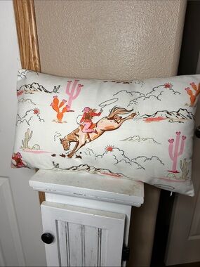Cowgirl Rodeo Decorative Throw Pillow Cover in White and Pink